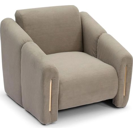 Fauteuil Design en Velours Côtelé "Maxine" 92cm Taupe (1/5)