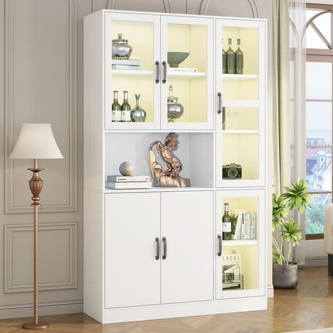 Tkopy - Vitrine en verre, Buffet haut Vitrine, Vitrine équipée d'un éclairage LED, Vitrine sur pied, Vitrine de chambre, Vitrine pour collection, grand buffet de cuisine, 120x40x200 cm, Vitrine blanc (1/5)