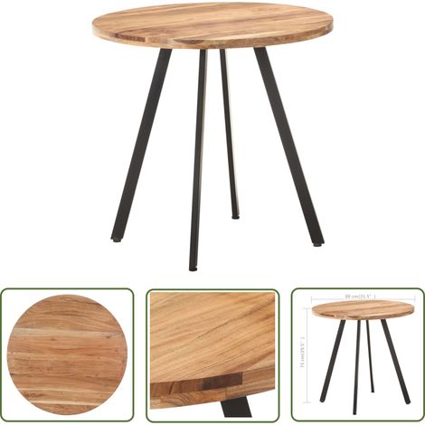 The Living Store Esstisch 80 cm Massivholz Akazie - Holz Esstisch - Esszimmertisch - Industrieller Stil - Akazienholz - Massivttisch (1/5)