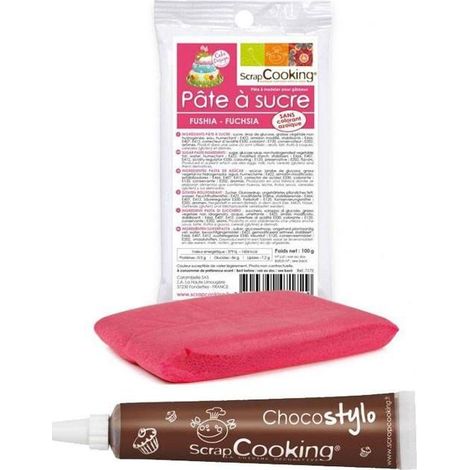 Stylo chocolat + Pâte à sucre fuschia 100 g