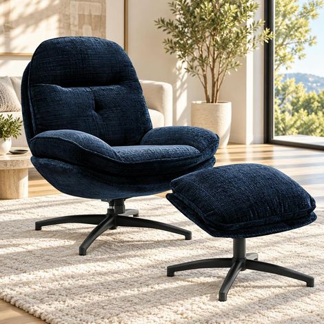 Fauteuil détente bleu nuit pivotant avec repose-pieds IENA (1/5)