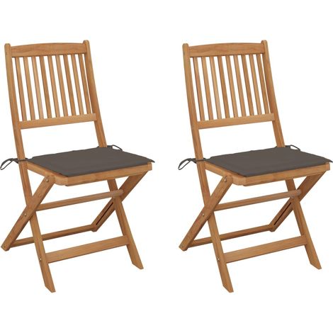 Chaises pliables de jardin 2 pcs avec coussins Bois d'acacia 12 (1/5)