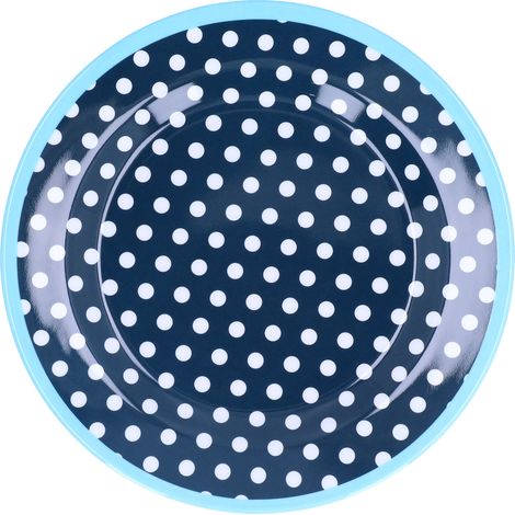 Assiette à Gâteaux et Fruits en Porcelaine Imitée 9 Pouces, Légère et Réutilisable, Décoration à Points Bleu Foncé (1/5)