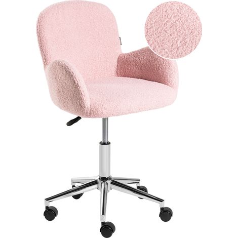 Silla de oficina giratoria moderna con reposabrazos altura ajustable bouclé rosa pastel Priddy (1/5)