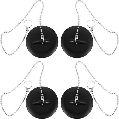 Healeved schwarze PVC-Abflussstopfen, praktisch mit Kette, 4er-Set für Waschbecken und Badewannen (1/5)