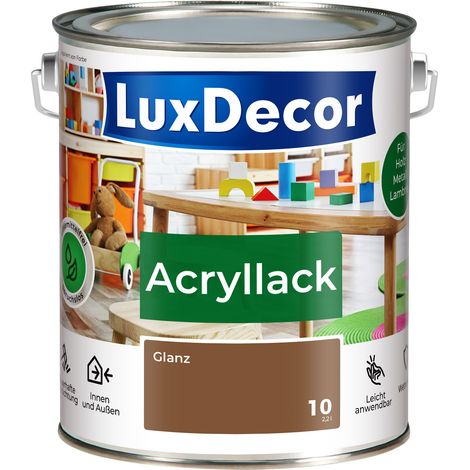 LUXDECOR Acryllack Holzfarbe Metall und Holz Lack Buntlack Glanz (10) Haselnusswald - 2,2L