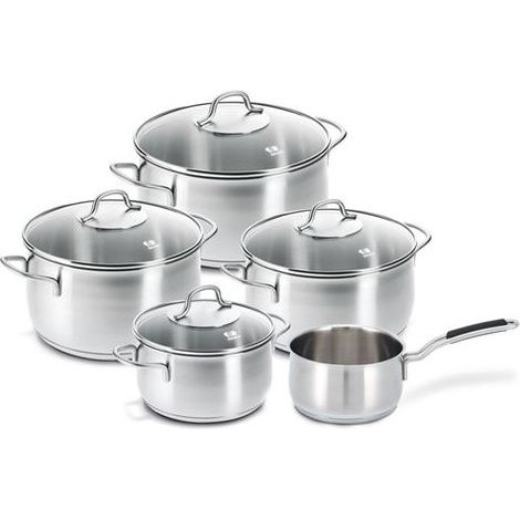 Set de casseroles induction 9 pcs – Acier inoxydable – Casserole 1,4L, pot à rôtir 1,6L, casserole 2,7L, pot à viande 3,1L, 5,1L – Beka (1/3)