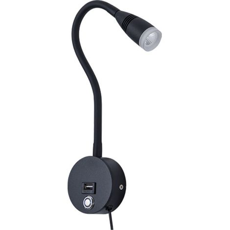 Lampe de lecture/applique murale avec port de chargement USB, variateur tactile et entrée LED blanc chaud (noire) (1/5)