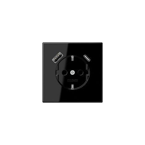 Base enchufe Schuko con cargador USB-A Y USB-C Jung LS1520-15CASW serie LS990 Negro