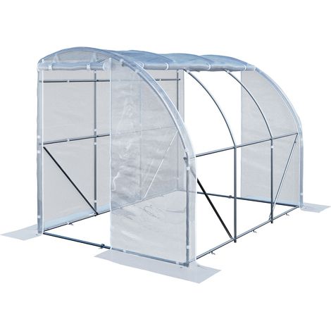TOOLPORT Serra a tunnel addossata 2x3 m in PE 180 g/m² stabilizzato UV con struttura in acciaio zincato, serra per pomodori con finestre laterali