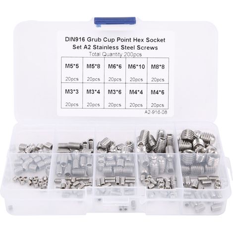 cosse a sertir-200 Vis de réglage hexagonale à embout cuvette en acier inoxydable pour instruments de précision – Compatible M3/M4/M5/M6/M8 – 20 pièces par taille (10 types) (1/5)