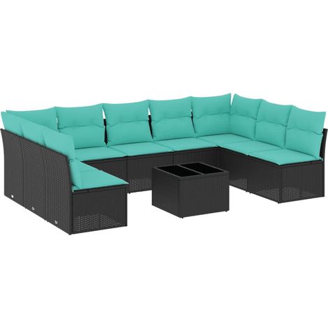 Maison Exclusive - 10-teiliges Gartensofa-Set mit Kissen, schwarz