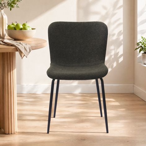 MEUBLIV Chaise de salle à manger verte - dossier haut arrondi, tissu et métal, lot de 2 (1/5)