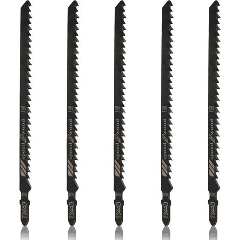 Lot de 5 lames de scie sauteuse à emmanchement en T T344D, 6 dents par pouce, 15 cm (6 pouces), lames HCS pour bois, aggloméré, contreplaqué et bois dur. Coupe rapide. (1/5)