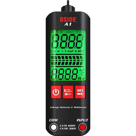 Bside A1 Mini-Digitalmultimeter mit LCD-Bildschirm, Spannungsdetektor, 2000 Zählern, Gleich-/Wechselspannung, Frequenz, Widerstand, NCV, Durchgang, Phasen- und Neutralleiterprüfung.