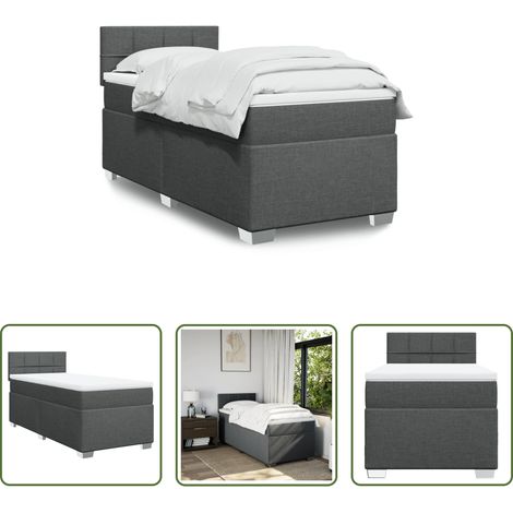 vidaXL Surmatelas - Sommier à lattes de lit avec matelas Gris foncé 90x200 cm Tissu (1/5)