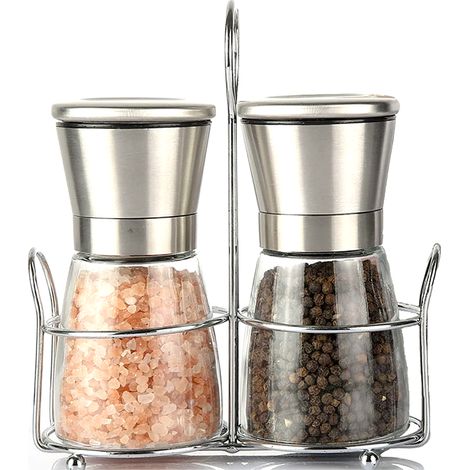 Moulin À Sel Et À Poivre - Acier Inoxydable 304 - Mécanisme En Céramique Réglable - Bouteille En Verre Sans BPA - Ensemble De 2 Pièces (1/5)