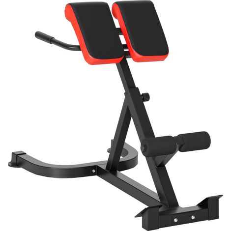 Banc de Musculation Réglable 5 Niveaux, Chaise Romaine avec Rouleaux en Mousse Dense, 112 x 62 x 88 cm, Noir et Rouge (1/5)