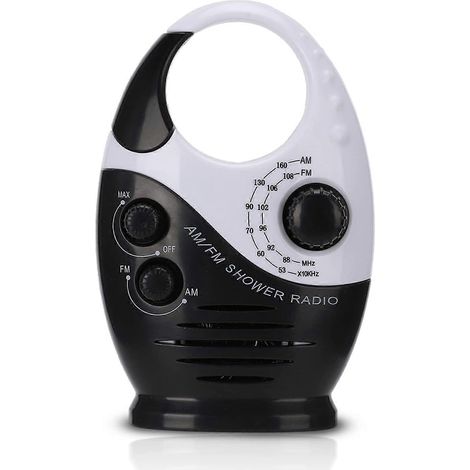 Radio de douche étanche, radio portable bi-bande AM/FM avec crochet, haut-parleur intégré, fonctionne sur piles (1/5)