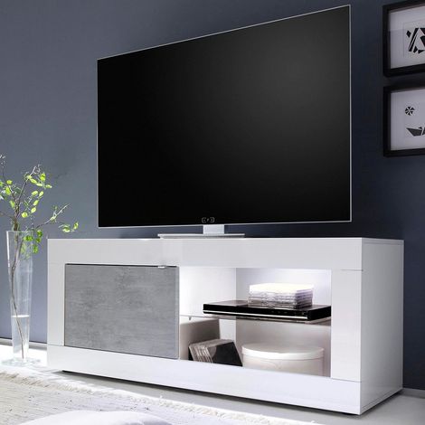 Meuble TV moderne blanc brillant gris ciment Diver BC Basic (1/5)