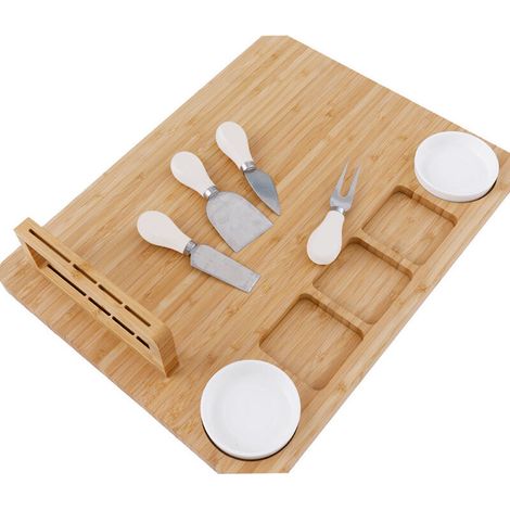 Plateau Apéritif en Bambou – Planche à Tapas et à Fromage – avec Couteaux, Fourchettes, Coupelles et Plateau Supplémentaire (1/3)