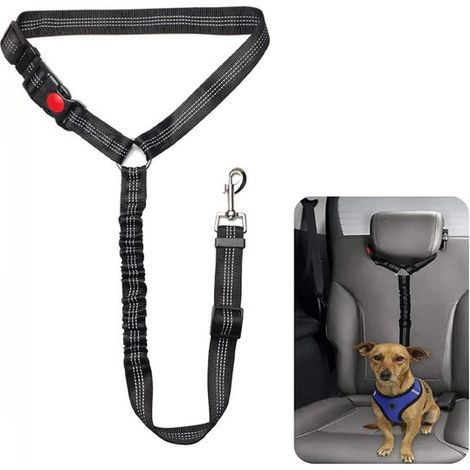 Cinturón de seguridad para perros para coche，Cinturón de seguridad 3 en 1 para perros，Cinturón de seguridad para perros，Ajustable，Negro (1/5)