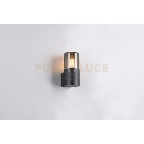 HOOSIC APPLIQUE DA ESTERNO ANTRACITE CON DIFFUSORE FUME' IP44 H. 17,5CM  1 LUCE ATTACCO E27