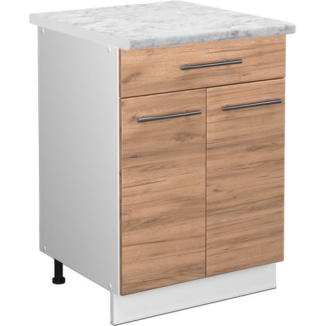 Mobiletto base per cucina Fame-Line, Quercia dorata, 60 cm con cassetto, PL Marmo, Vicco