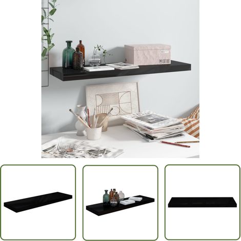 The Living Store Étagère murale flottante Noir brillant 80x23,5x3,8 cm MDF - Étagère Murale - Étagère Flottante - Décoration Murale - Rangement Mural - Meuble Design