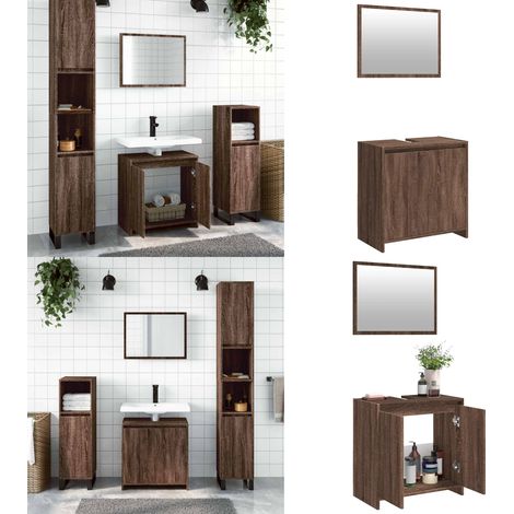 2-tlg. Badmöbel-Set Braun Eichen-Optik Holzwerkstoff - Badmöbel-Set - Holzwerkstoff - Badschränke - Badezimmermöbel - Spiegel - Home & Living (1/5)