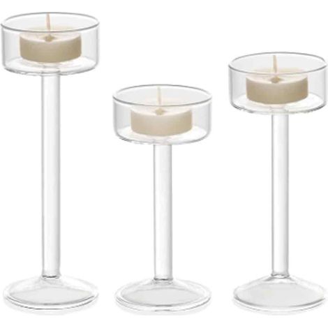 3 Bougeoirs en verre, tige longue, haute transparence, texture cristal, pour mariage, anniversaire, décoration de table (1/5)