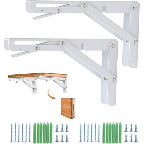 Équerre Pliante 300mm, 2 Pièces Noir Support Console Pliable, Supports D' étagères Pliants Charge, Lourds Support Console Pliable Rétractable,Equerre Etagere, Pour Garage, Cuisine,Chambre (1/5)