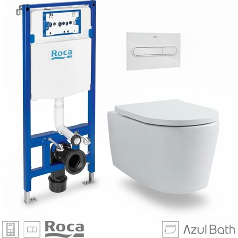 Bastidor ROCA duplo pack cisterna empotrada y pulsador PL7 dual negro mat c/ WC suspendido rimless oasis blanco brillo 48CM (1/5)