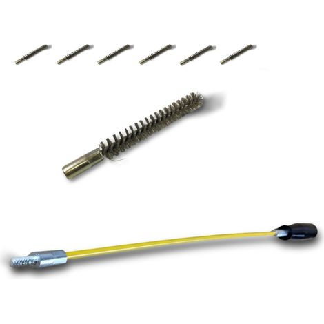 Ecouvillon INOX Condenseur  Lot de 6 avec 1 tringle flexible 48 cm  Ø 12 mm  Raccord laiton taraudé M6 femelle  Torsade en acier galvanisé  Brosse nettoyage  Kibros 4TCI12Tx6 (1/5)