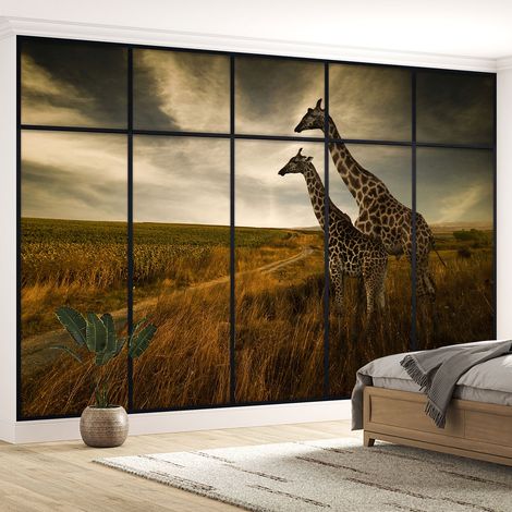 Papier peint panoramique Trompe l'oeil Verrière - Girafes - 130 cm x 82 cm (1/5)