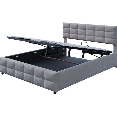 Letto capitonné 180 x 200 cm con rete a doghe, contenitore idraulico, velluto grigio (1/5)