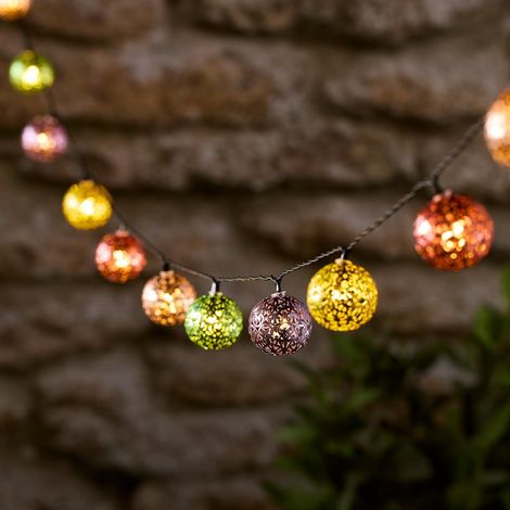 20 Warm White LED Moroccan Style Metal String Fairy Lights – Solar & USB Powered – Black Cable – IP44 Rated for Outdoor Garden & Patio Use (1/5)