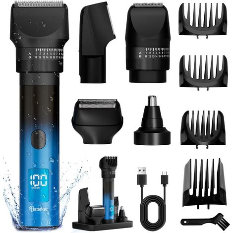Tondeuse Cheveux Tondeuse Barbe Homme Rasoir électrique Sans fil Tondeuse à nez et à Corps de Précision Imperméable 5 en 1 (1/5)