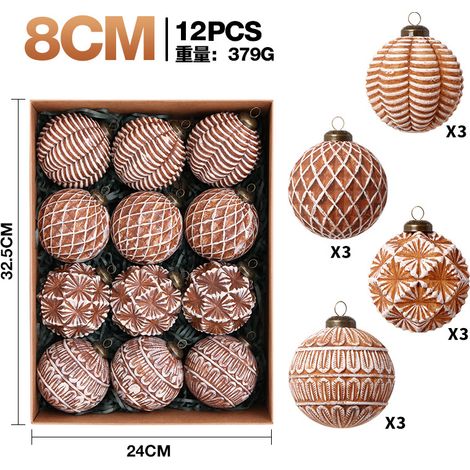 Ensemble de 12 boules de Noël anciennes couleur pain d'épice, décorations pour sapin de Noël (1/5)