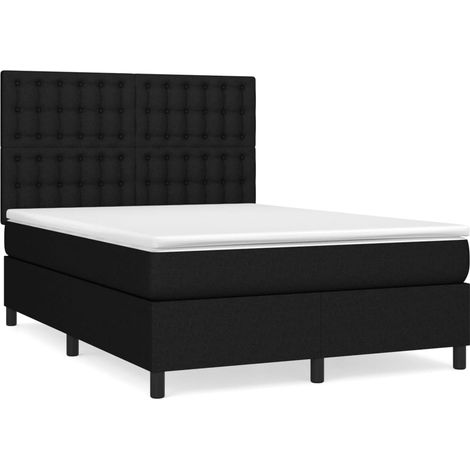 Sommier à lattes de lit avec matelas Noir 140x190 Tissu (1/5)
