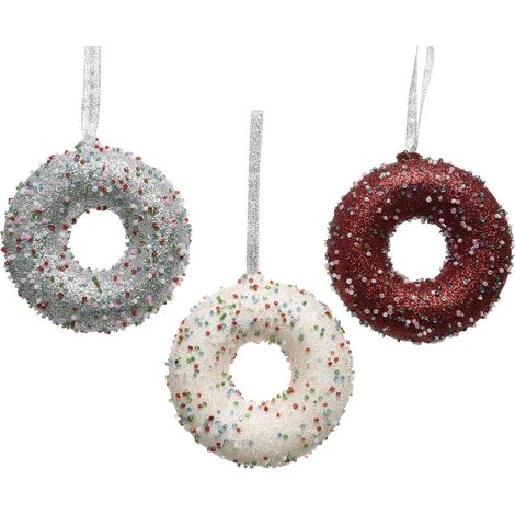 Kaemingk Weihnachtsanhänger Donut mit Perlen Christbaumschmuck