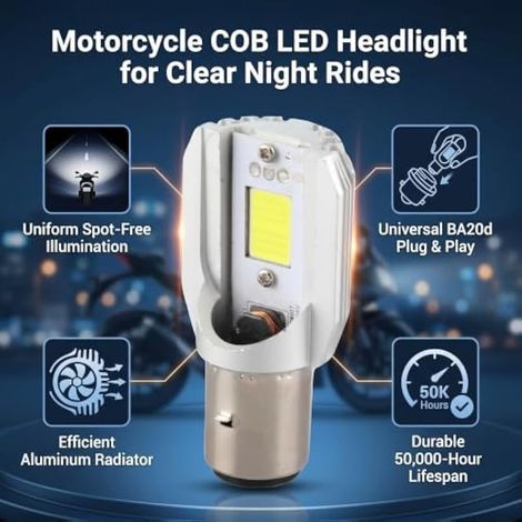 Ampoule de Phare COB Haute luminosité LED BA20D, Faisceau de Croisement pour Motos Universelles, Scooters, Radiateur en Aluminium D'aviation 12 V DC 800 Lumens, Durée de Vie de (1/3)