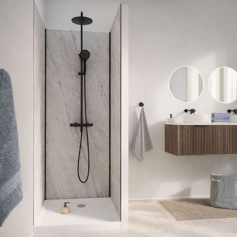 Set di 3 Pannelli Murali Pietra Artic Storm 90x210 cm e Profili Neri - STONE'IT