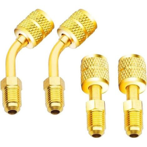 Adaptateur R410A 5/16 SAE Femelle vers 1/4 SAE male Flare pour climatiseurs HVAC, 2 adaptateurs Droits + 2 adaptateurs coudés (1/4)