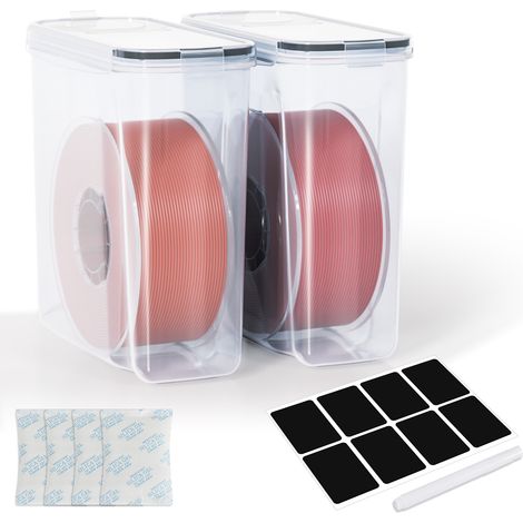 Jiubiaz Boîte de rangement filament 3D 4 L, lot de 2, transparent/noir, anti-humidité avec dessiccant (1/5)