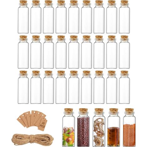 Lot de 32 flacons en verre, bouchon liège, 40 ml, étiquettes kraft, ficelle jute, décoration DIY, mariage (1/5)
