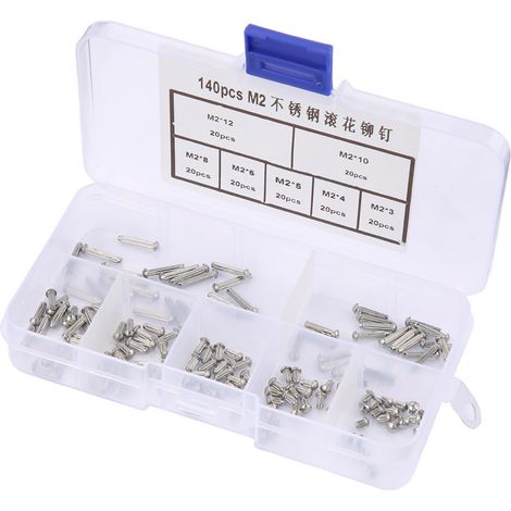 Assortiment de 140 rivets pleins M2 en acier inoxydable à tête ronde et tige moletée (1/5)