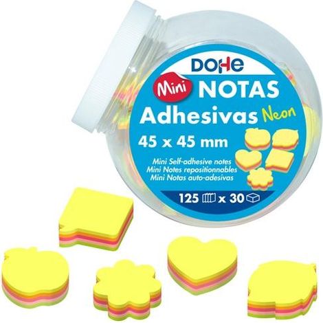 DOHE BLOC DE MINI NOTAS ADHESIVAS 125H MULTICOLOR CON FORMAS EXPOSITOR 30 SURTIDO NEÓN