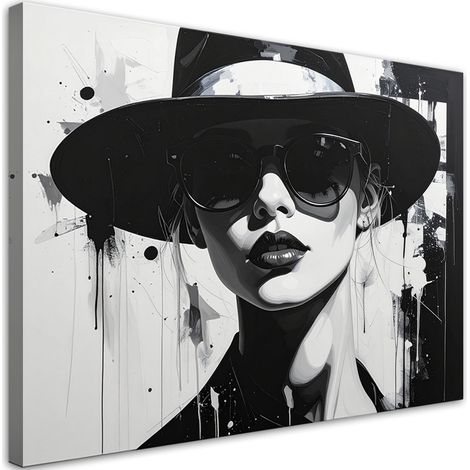 Toile Imprimée, Femme élégante avec chapeau et lunettes noires,60x40 (1/4)