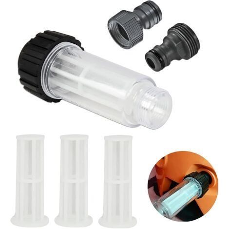 Water Filter for Pressure Cleaner, Anti-Sand Filter for Camper, Garden Pump for Water Pre-Filter 3/4 Inch with 3 Filter Cartridges, 2 Adapters (1/4)